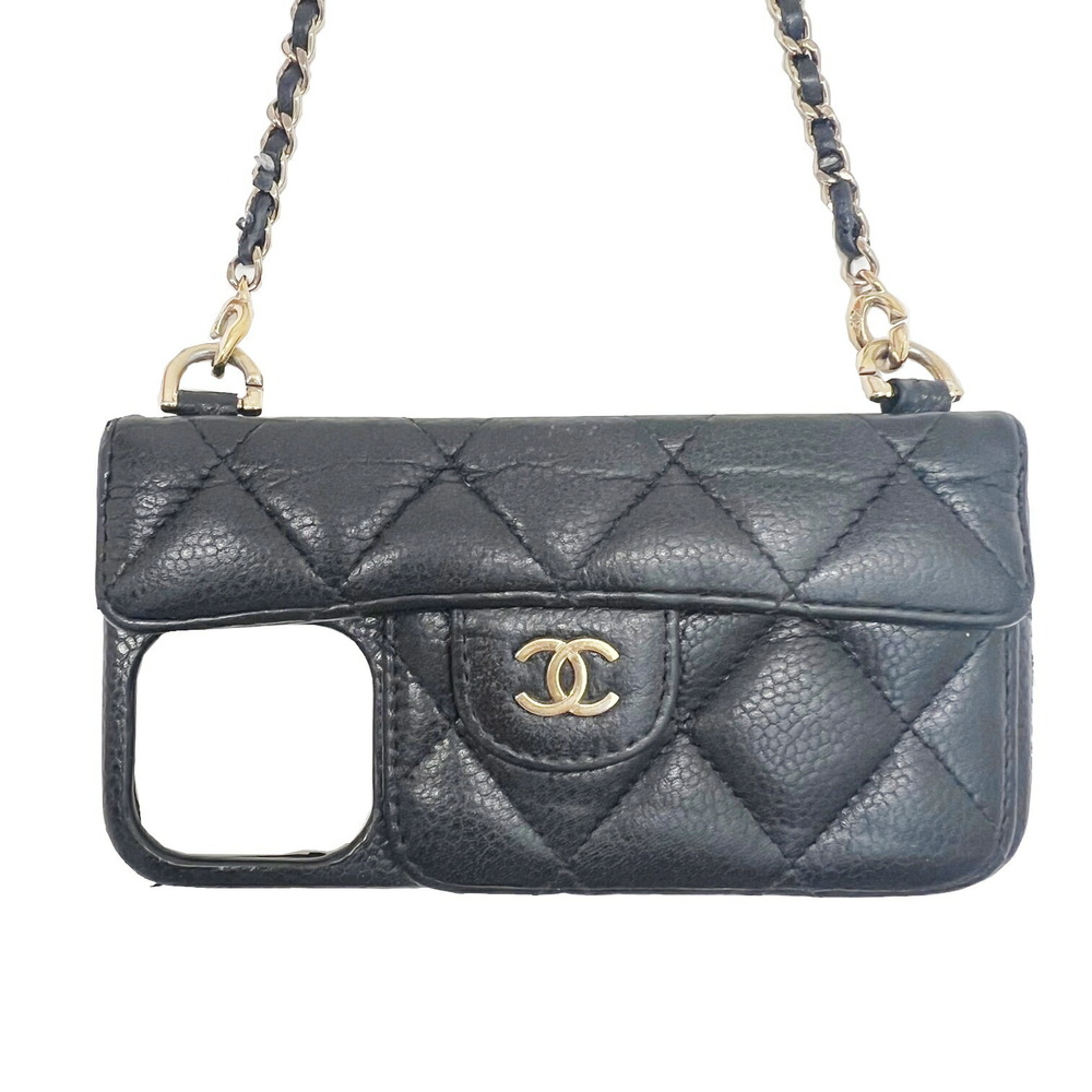 Chanel i Phone Pro Wallet Card Slots Matelasse Coco Mark Chain Ball Soft Caviar